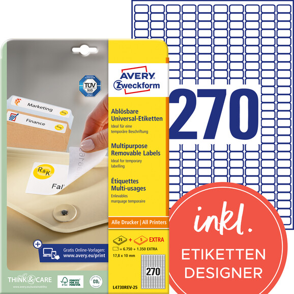 Universaletiketten ZWF 17,8 x10 mm wiederablösbar, Art.-Nr. L4730REV-25 - Paterno B2B-Shop