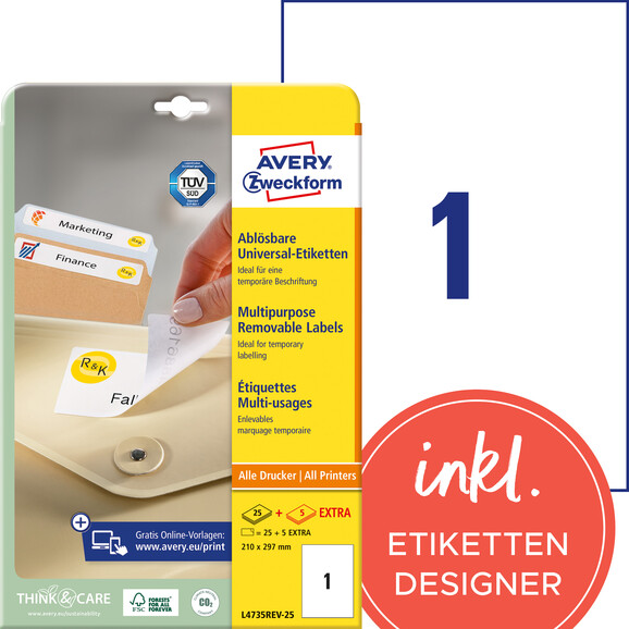 Universaletiketten 210 x297 mm wiederablösbar, Art.-Nr. L4735REV-25 - Paterno B2B-Shop
