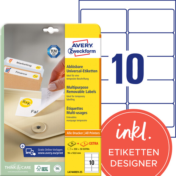 Etiketten Universal 96 x 50,8 mm wiederablösbar, Art.-Nr. L4744REV-25 - Paterno B2B-Shop