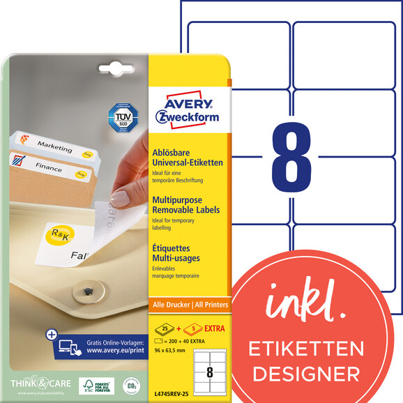 Etiketten Universal 96 x 63,5 mm wiederablösbar, Art.-Nr. L4745REV-25 - Paterno B2B-Shop