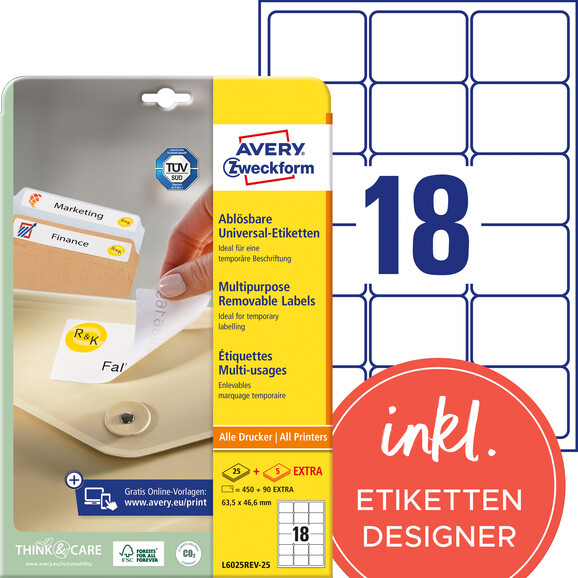 Etiketten Universal 63,5x46,6 mm ablösbar, Art.-Nr. L6025REV-25 - Paterno B2B-Shop