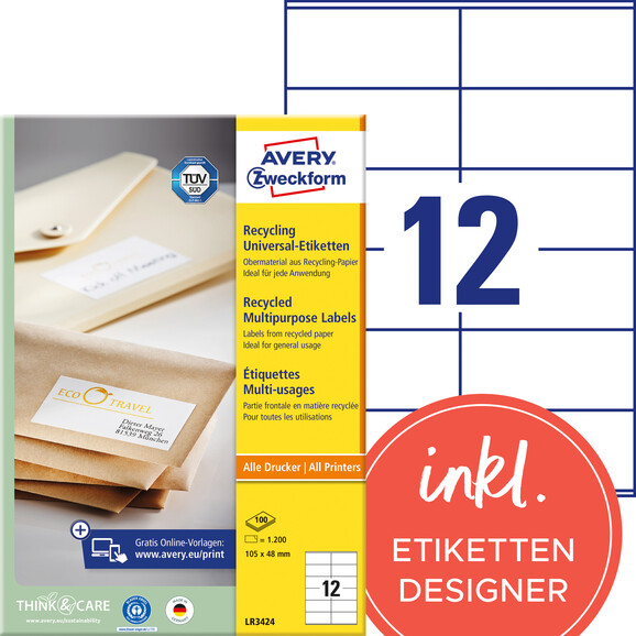 Universaletiketten LR 3424 Recycling 105 x 48mm, Art.-Nr. LR3424 - Paterno B2B-Shop