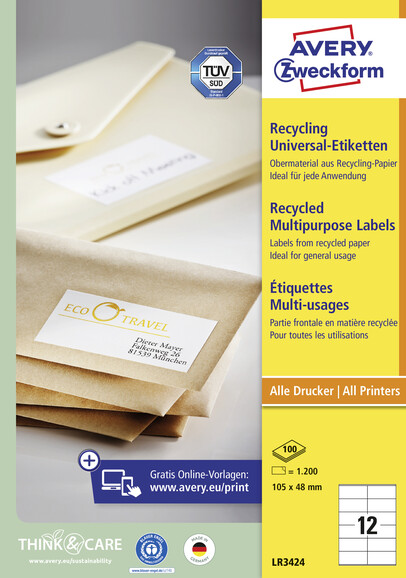 Universaletiketten LR 3424 Recycling 105 x 48mm, Art.-Nr. LR3424 - Paterno B2B-Shop