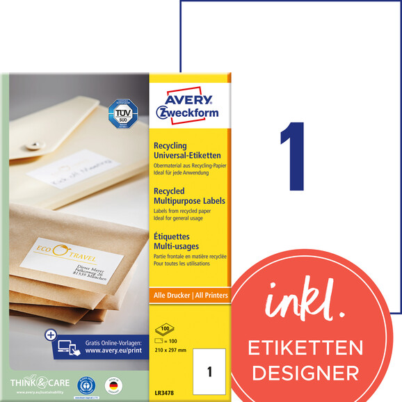 Universaletiketten LR 3478 Recycling 210 x 297mm, Art.-Nr. LR3478 - Paterno B2B-Shop