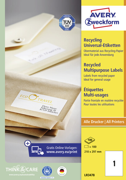 Universaletiketten LR 3478 Recycling 210 x 297mm, Art.-Nr. LR3478 - Paterno B2B-Shop