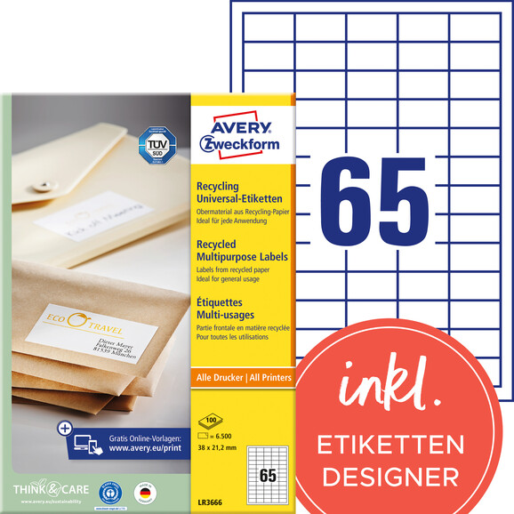 Universaletiketten LR 3666 Recycling 38 x 21,2mm, Art.-Nr. LR3666 - Paterno B2B-Shop