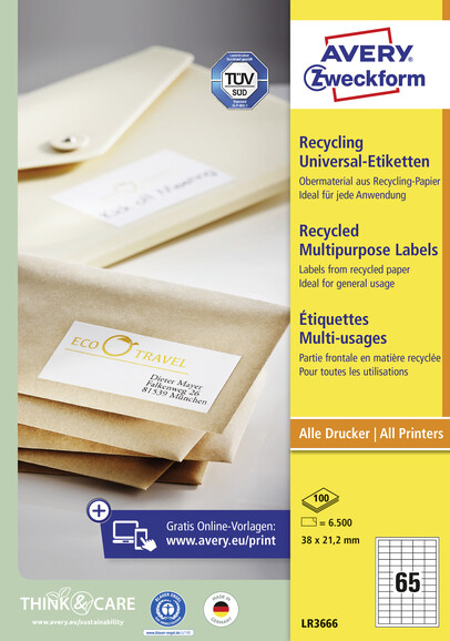 Universaletiketten LR 3666 Recycling 38 x 21,2mm, Art.-Nr. LR3666 - Paterno B2B-Shop