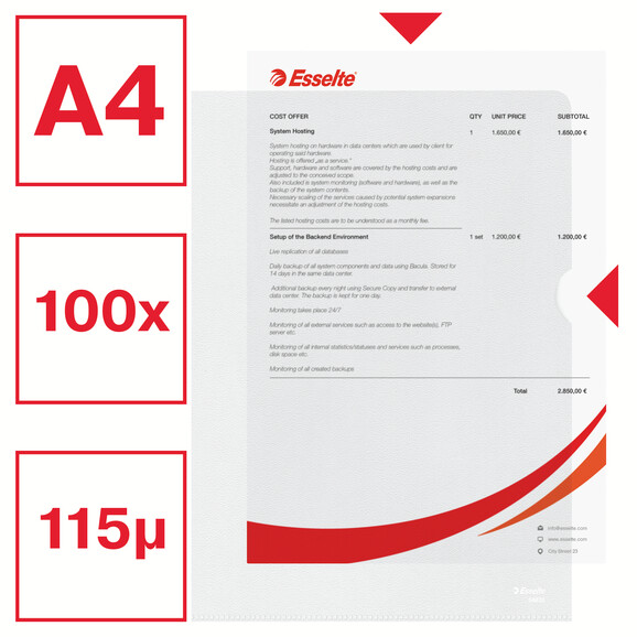 Aktenhüllen Esselte A4 115 my farblos, Art.-Nr. 54832 - Paterno B2B-Shop
