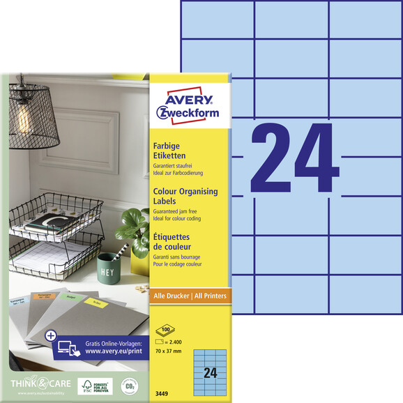 Kopieretiketten ZWF 70 x 37 mm, blau, Art.-Nr. 3449ZWF - Paterno B2B-Shop