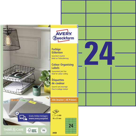 Kopieretiketten ZWF 70 x 37 mm, grün, Art.-Nr. 3450ZWF - Paterno B2B-Shop
