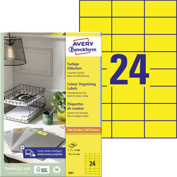 Kopieretiketten ZWF 70 x 37 mm, gelb, Art.-Nr. 3451ZWF - Paterno B2B-Shop