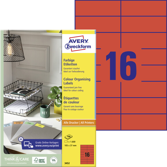 Kopieretiketten ZWF 105 x 37 mm, rot, Art.-Nr. 3452ZWF - Paterno B2B-Shop