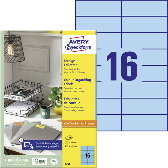 Kopieretiketten ZWF 105 x 37 mm, blau, Art.-Nr. 3453ZWF - Paterno B2B-Shop