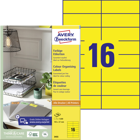 Kopieretiketten ZWF 105 x 37 mm, gelb, Art.-Nr. 3455ZWF - Paterno B2B-Shop