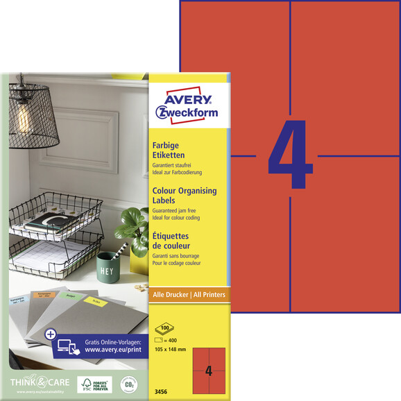 Kopieretiketten ZWF 105 x 148 mm, rot, Art.-Nr. 3456ZWF - Paterno B2B-Shop