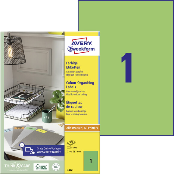 Kopieretiketten ZWF 210 x 297 mm, grün, Art.-Nr. 3472ZWF - Paterno B2B-Shop