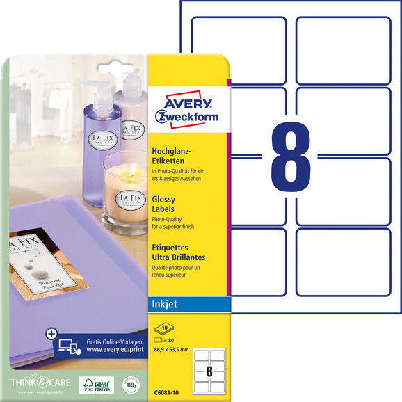Etiketten Inkjet-Glossy weiß, glanz, Art.-Nr. C6081-10 - Paterno B2B-Shop