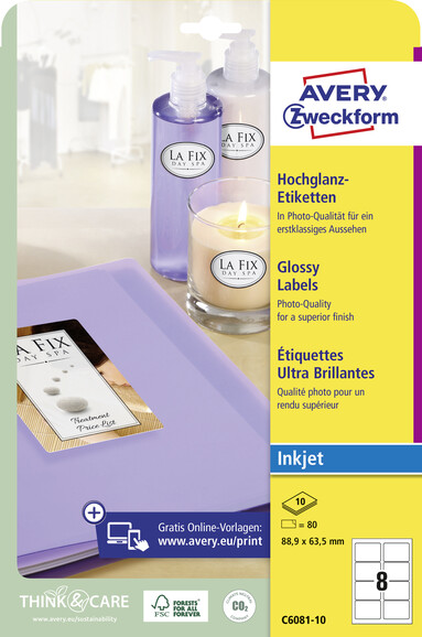 Etiketten Inkjet-Glossy weiß, glanz, Art.-Nr. C6081-10 - Paterno B2B-Shop