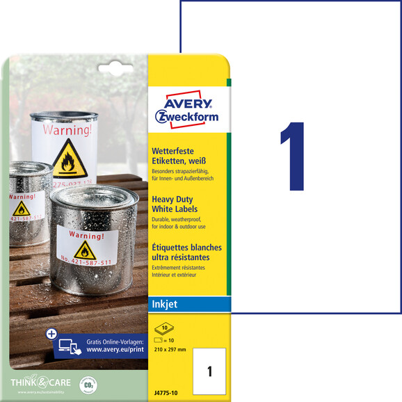 Etiketten ZWF Wetterfest 21x29,7cm, Art.-Nr. J4775-10 - Paterno B2B-Shop