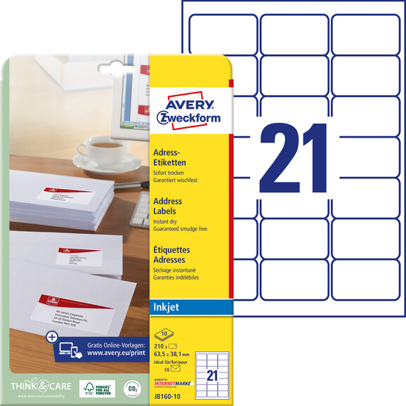 Adressetiketten ZWF 63,5 x 38,1 mm, Art.-Nr. J8160-10 - Paterno B2B-Shop