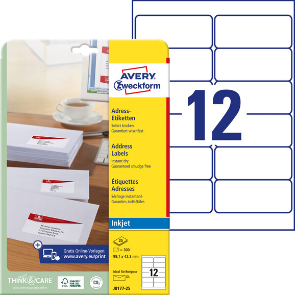 Adressetiketten ZWF 99,1 x 42,3 mm, Art.-Nr. J8177-25 - Paterno B2B-Shop