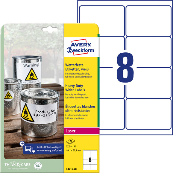 Etiketten ZWF Wetterfest 99,1 x 67,7 mm, Art.-Nr. L4715-20 - Paterno B2B-Shop