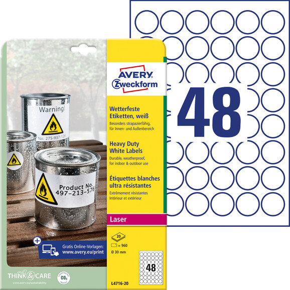 Etiketten wetterfest DM 30mm, Art.-Nr. L4716-20 - Paterno B2B-Shop