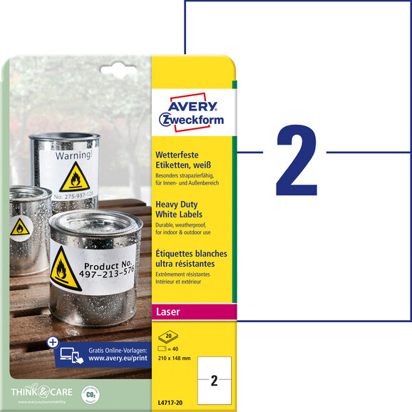 Etiketten ZWF Laser 210x148mm wetterfest, Art.-Nr. L4717-20 - Paterno B2B-Shop