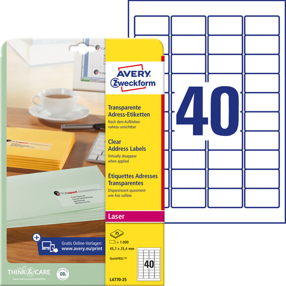 Adressetiketten ZWF 45,7 x 25,4 mm transparent, Art.-Nr. L4770-25 - Paterno B2B-Shop