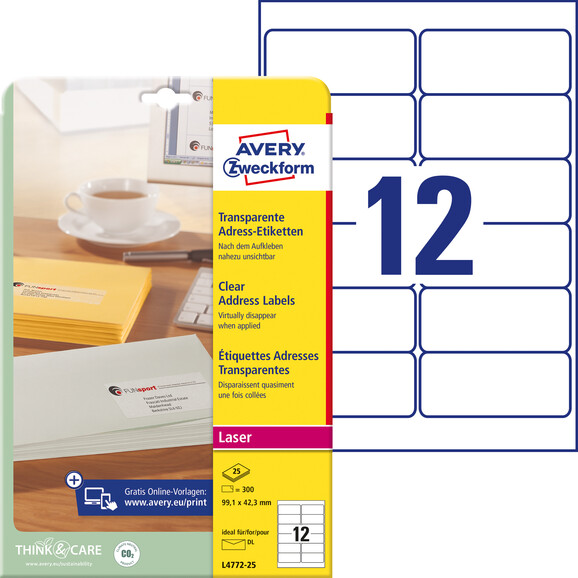 Adressetiketten ZWF 99,1 x 42,3 mm transparent, Art.-Nr. L4772-25 - Paterno B2B-Shop
