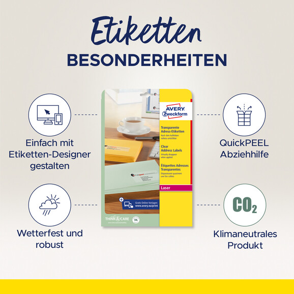 Adressetiketten ZWF 99,1 x 42,3 mm transparent, Art.-Nr. L4772-25 - Paterno B2B-Shop