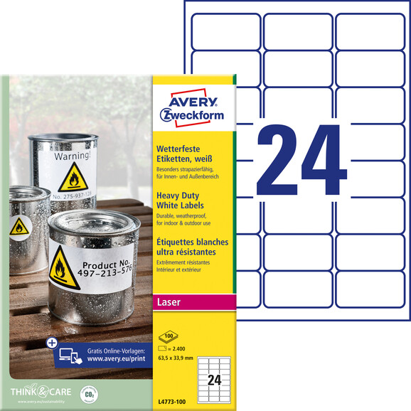 Etiketten ZWF Wetterfest 63,5 x 33,9 mm, Art.-Nr. L4773-100 - Paterno B2B-Shop