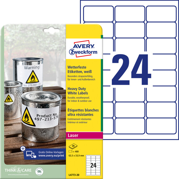 Etiketten ZWF Wetterfest 63,5 x 33,9 mm, Art.-Nr. L4773-20 - Paterno B2B-Shop