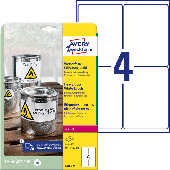 Etiketten ZWF Wetterfest 99,1 x 139 mm, Art.-Nr. L4774-20 - Paterno B2B-Shop