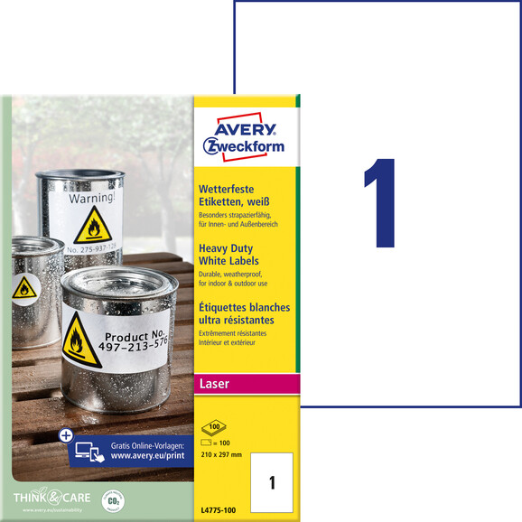 Etiketten ZWF Wetterfest 210x297 mm, Art.-Nr. L4775-100 - Paterno B2B-Shop