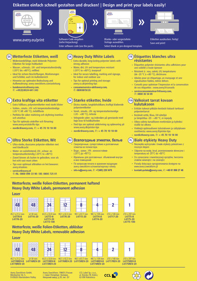 Etiketten ZWF Wetterfest 210x297 mm, Art.-Nr. L4775-100 - Paterno B2B-Shop