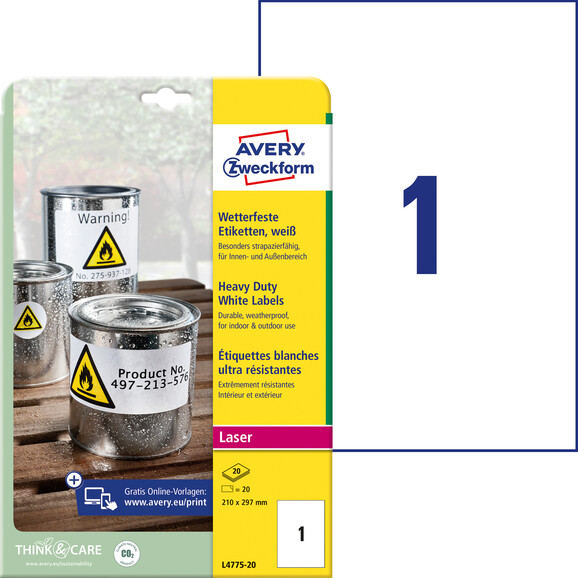 Etiketten ZWF Wetterfest 210 x 297 mm, Art.-Nr. L4775-20 - Paterno B2B-Shop