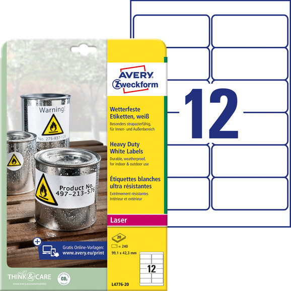 Etiketten ZWF Wetterfest 99,1 x 42,3 mm, Art.-Nr. L4776-20 - Paterno B2B-Shop