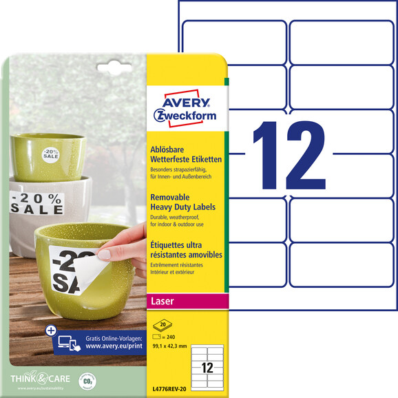 Wetterfeste-Etiketten ZWF ablösb. 99,1x42,3mm, Art.-Nr. L4776REV-20 - Paterno B2B-Shop