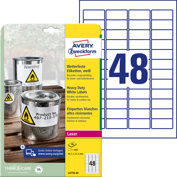 Etiketten ZWF Wetterfest 45,7 x 21,2 mm, Art.-Nr. L4778-20 - Paterno B2B-Shop