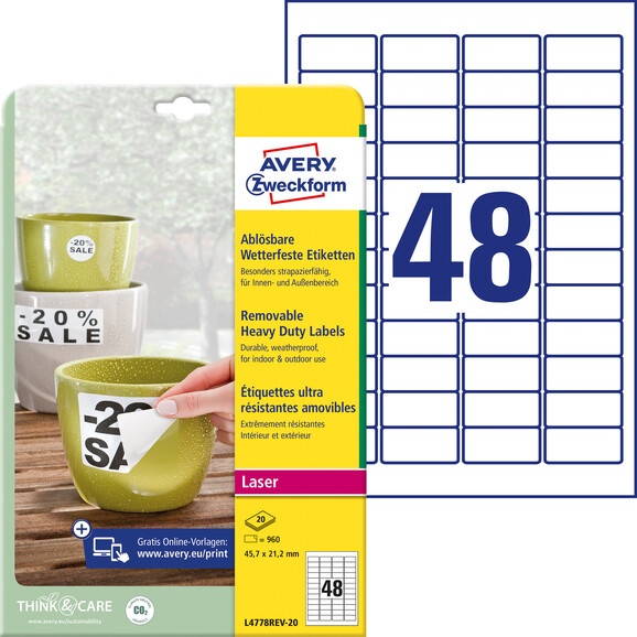 Wetterfeste-Etiketten ZWF ablösb. 45,7x21,2mm, Art.-Nr. L4778REV-20 - Paterno B2B-Shop
