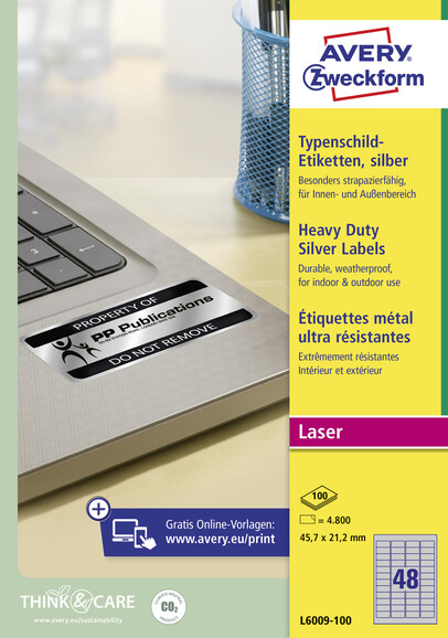 Etiketten ZWF Typenschild 45,7 x 21,2 mm silber, Art.-Nr. L6009-100 - Paterno B2B-Shop