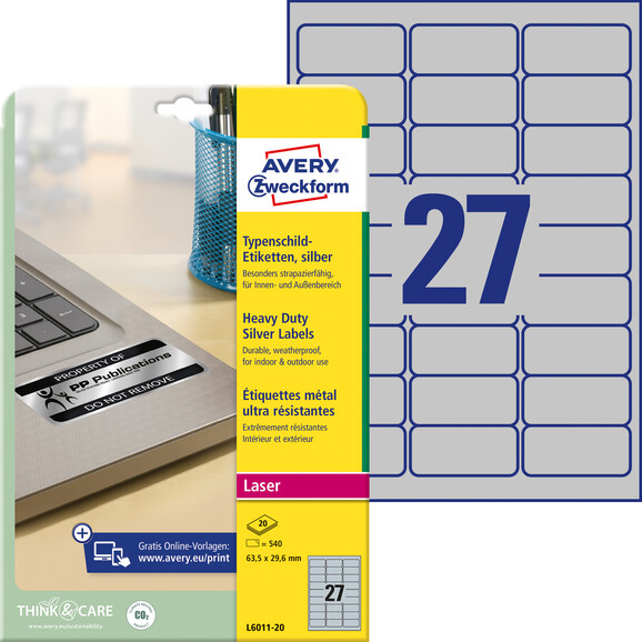 Etiketten ZWF Typenschild 63,5 x 29,6 mm silber, Art.-Nr. L6011-20 - Paterno B2B-Shop