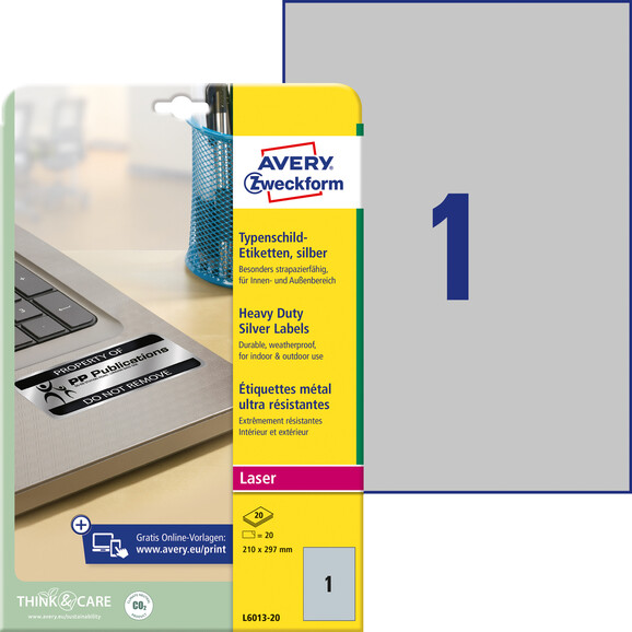 Etiketten ZWF Typenschild 210x297 mm silber, Art.-Nr. L6013-20 - Paterno B2B-Shop