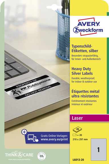 Etiketten ZWF Typenschild 210x297 mm silber, Art.-Nr. L6013-20 - Paterno B2B-Shop