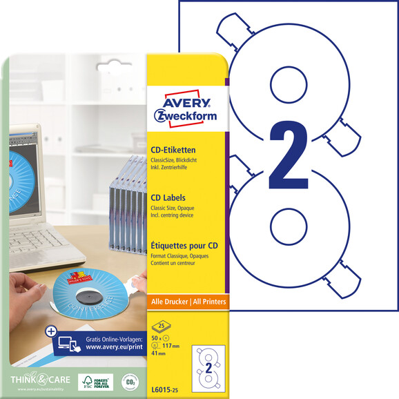 Etiketten ZWF CD ETIK DM117mm A4, Art.-Nr. L6015-25 - Paterno B2B-Shop