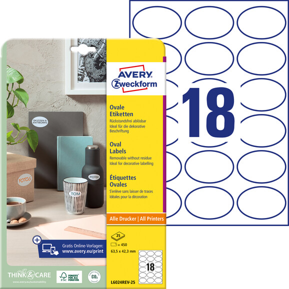 Etiketten Universal 63,5x42,3 mm oval, Art.-Nr. L6024REV-25 - Paterno B2B-Shop