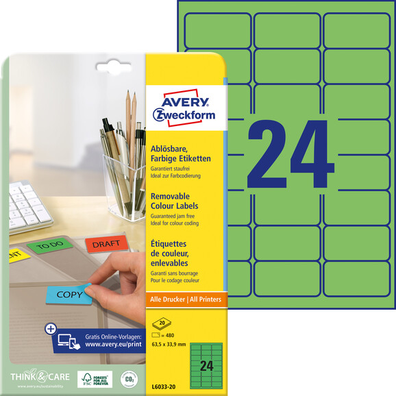 Etiketten ZWF 63,5 x 33,9 mm, grün, Art.-Nr. L6033-20 - Paterno B2B-Shop