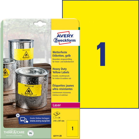 Etiketten ZWF 210x297 mm Wetterfest gelb, Art.-Nr. L6111-20 - Paterno B2B-Shop