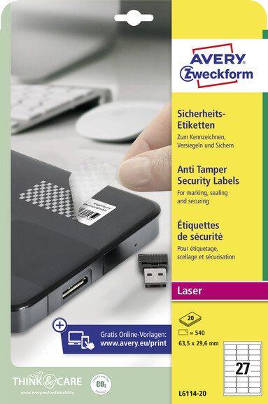 Sicherheitsetiketten ZWF 63,5 x 29,6 mm, Art.-Nr. L6114-20 - Paterno B2B-Shop